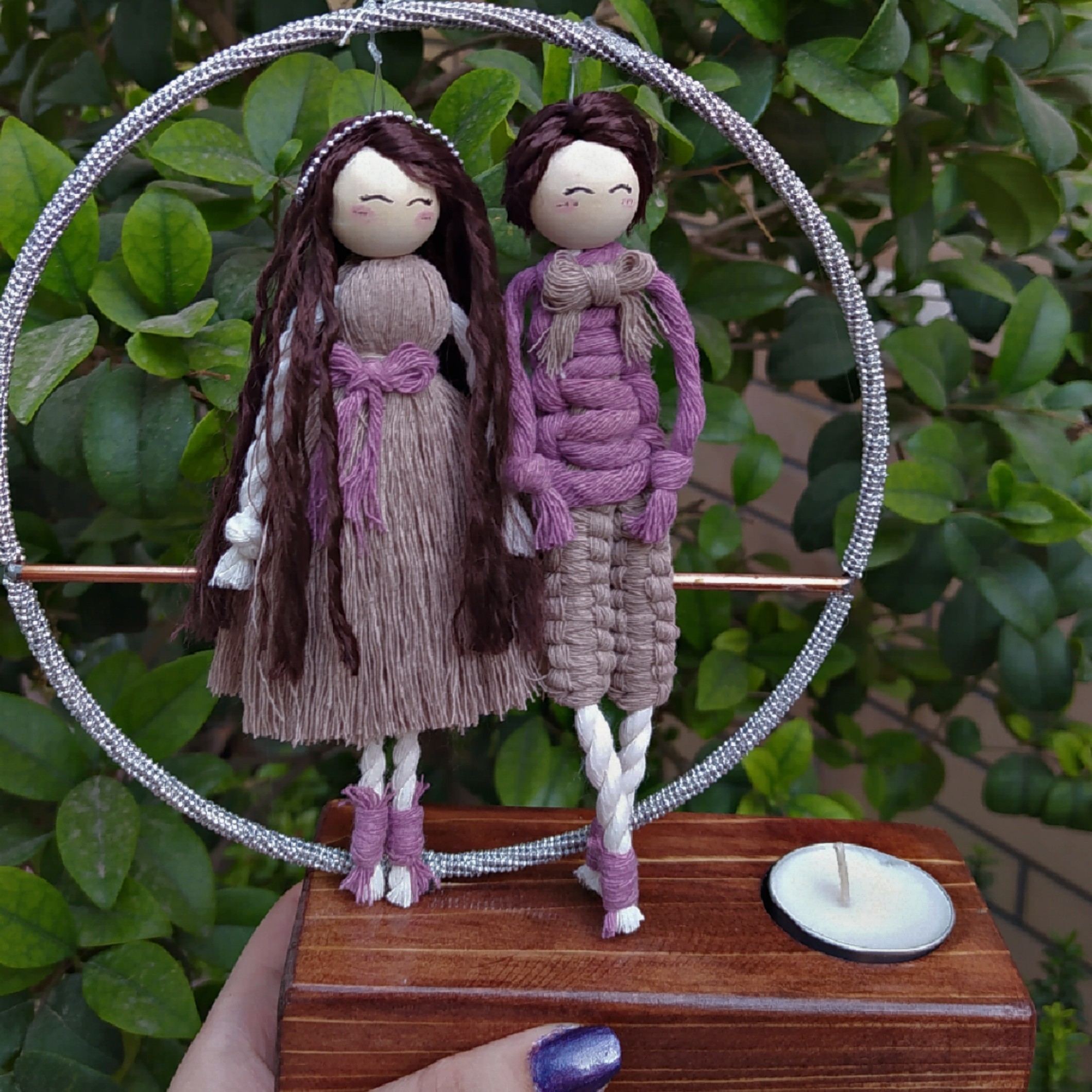 عروسک مکرومه دکوری باپایه چوبی جاشمعی وجای عود