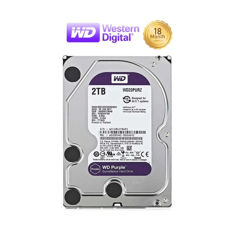 هارد اینترنال وسترن دیجیتال بنفش Purple ظرفیت 2 ترابایت مناسب دوربین مدار بسته
