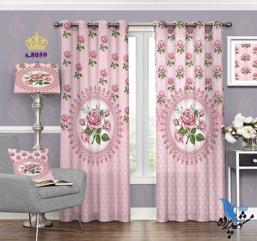 پرده پانچ طرح گل های رز کوچک و بزرگ کد S8059