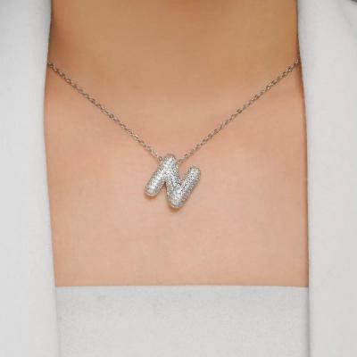 گردنبند حروف انگلیسی N بادکنکی نگین دار رنگ ثابت و ضد حساسیت رنگ نقره ای