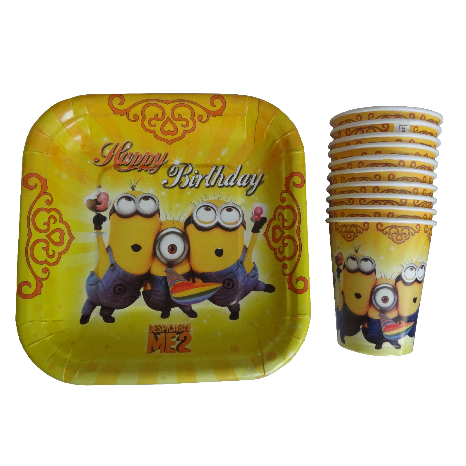 پیش دستی و لیوان یکبار مصرف کد 170 طرح مینیون بسته 20 عددی