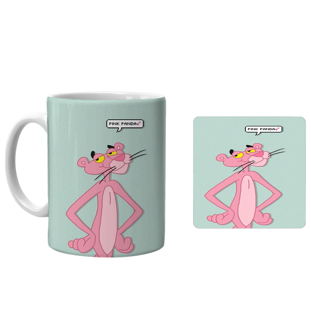 ماگ طرح پلنگ صورتی xp9 به همراه زیرلیوانی