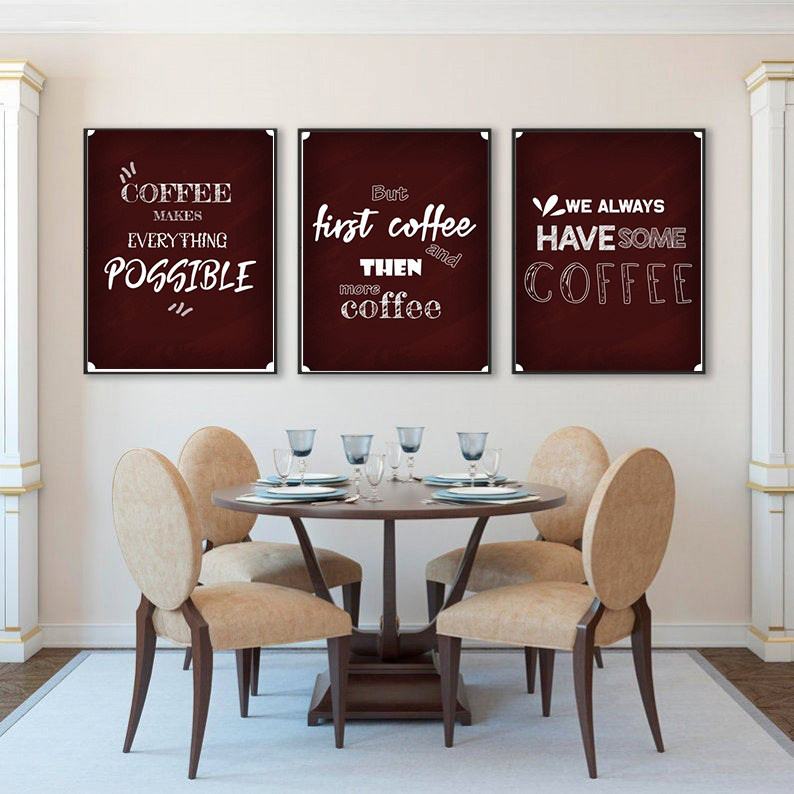 تابلو مدل آشپزخانه قهوه کد 14000505 مجموعه سه عددی