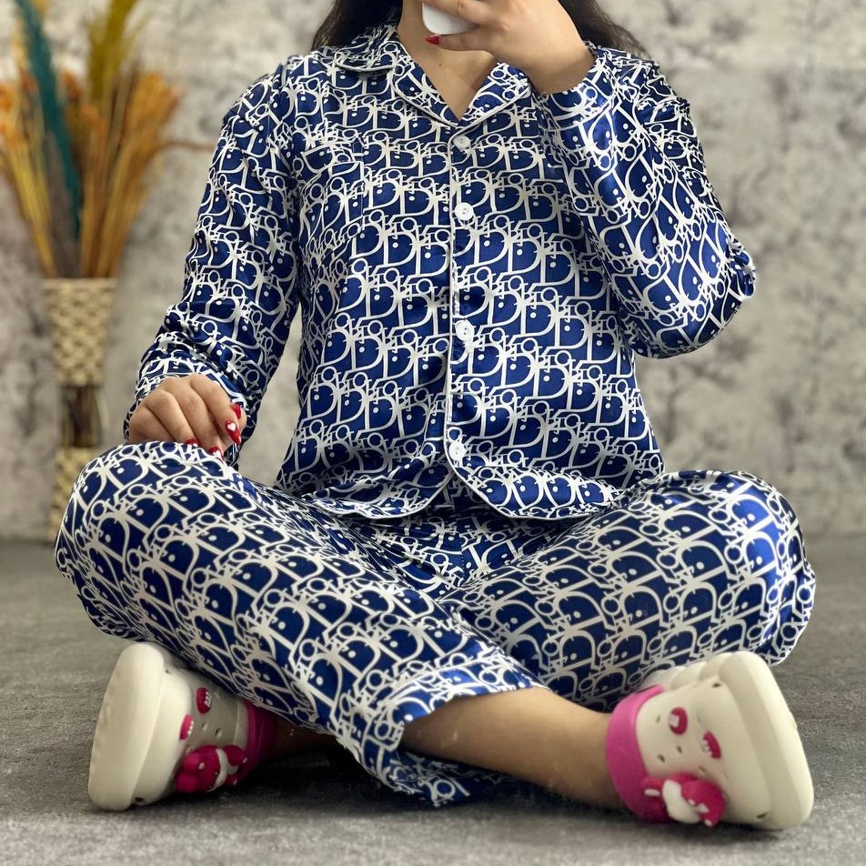 ست دو تیکه ساتن وارداتی طرح ابی
