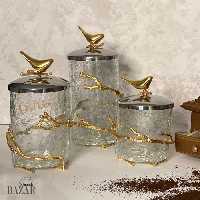 بانکه ترکیب شیشه ترک دار و برنج 3 تکه بلند مدل گنجشک