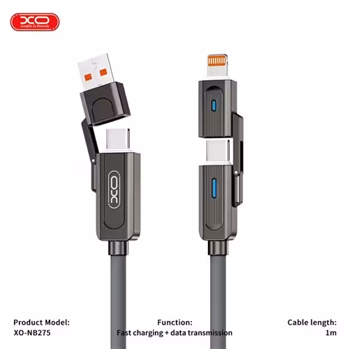 کابل شارژر XO NB275 Zinc Alloy Silicone 4-in-1 Multi-Function