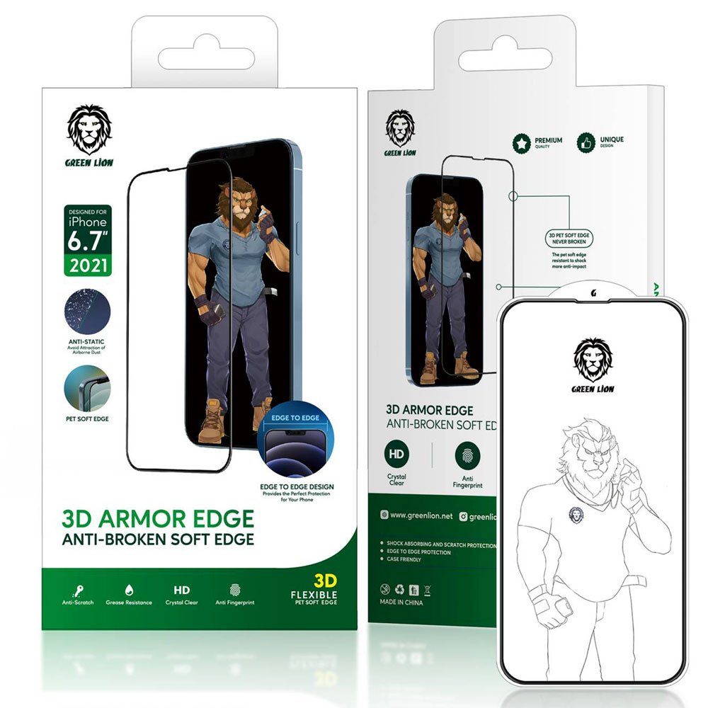 گلس ضدضربه شفاف گرین لاین 3D Armor Edge آیفون iPhone 13/13 Pro