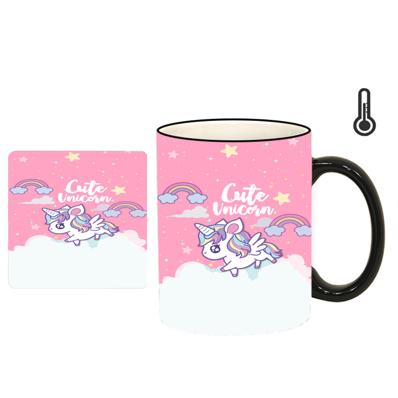 ماگ حرارتی طرح یونیکورن کد h139 بهمراه زیرلیوانی 