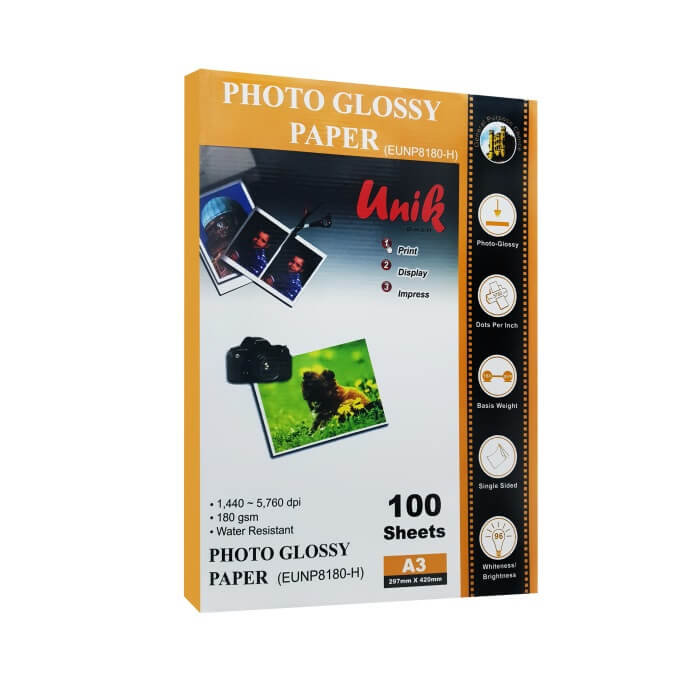 کاغذ فتو گلاسه براق 180 گرم RC یونیک سایز A3