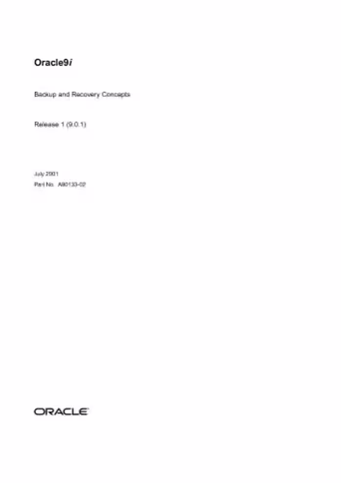 خرید و دانلود نسخه کامل کتاب Oracle 9i Backup and Recovery Concepts (Part No A90133-02) (Release 9 0 1) (2001)