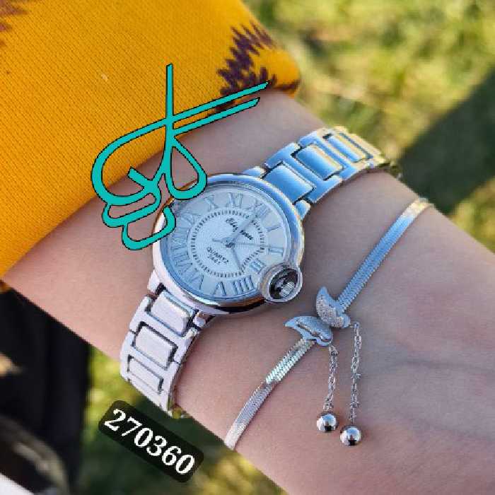 خرید ست ساعت و دستبند زنانه رنگ سیلور کیفیت عالی رنگ ثابت کد 1815370 - ردگل