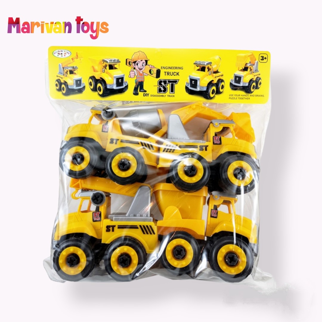 اسباب بازی ست ساختنی ماشین های راه سازی 4 عددی