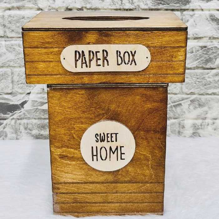 سطل و جا دستمال چوبی 