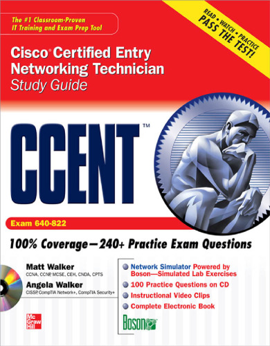 خرید و دانلود نسخه کامل کتاب CCENT Cisco Certified Entry Networking Technician Study Guide (Exam 640-822) (Study Guide Book & CD)