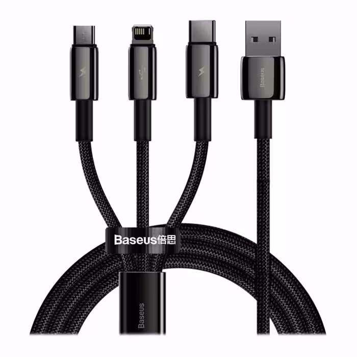 کابل تبدیل 1.5 متری USB به Lightning/Micro USB/Type-C بیسوس CAMLTWJ-01