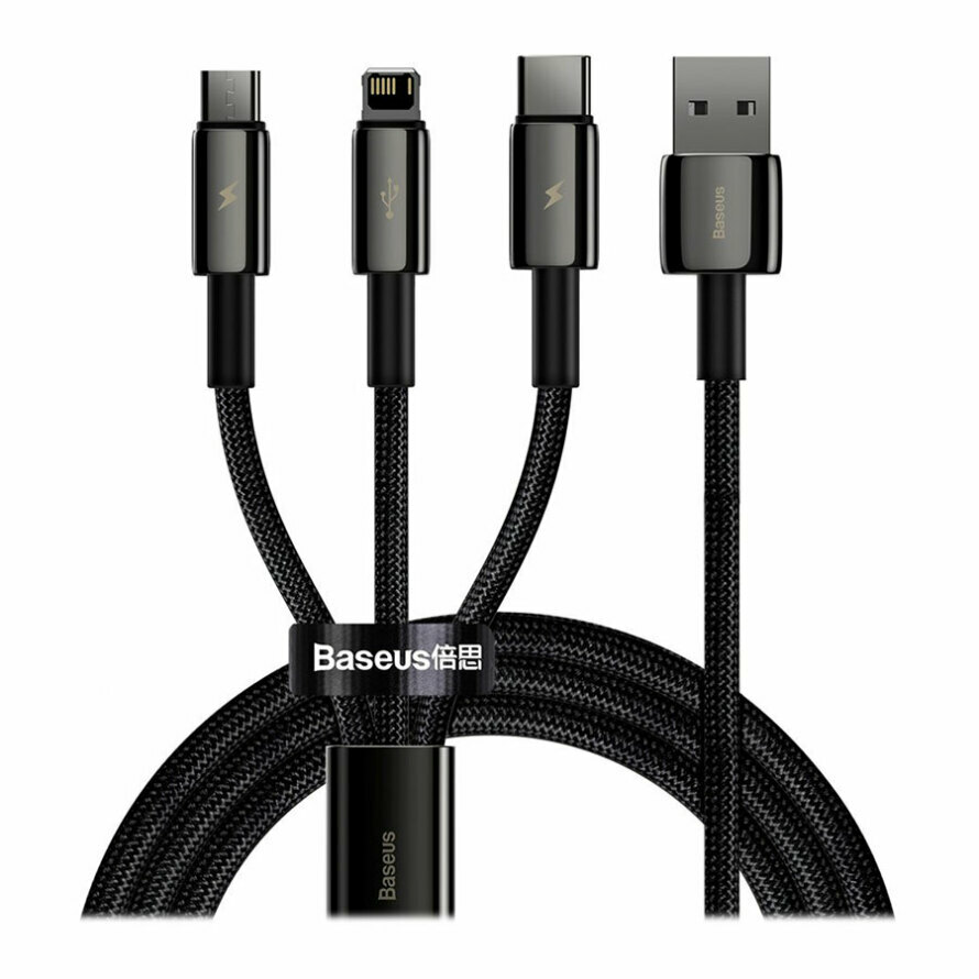 کابل تبدیل 1.5 متری USB به Lightning/Micro USB/Type-C بیسوس CAMLTWJ-01