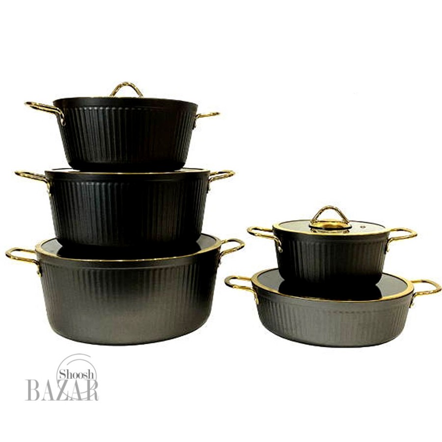 سرویس قابلمه 10پارچه مشکی فلورانس درب فلت یونیک کد 8401