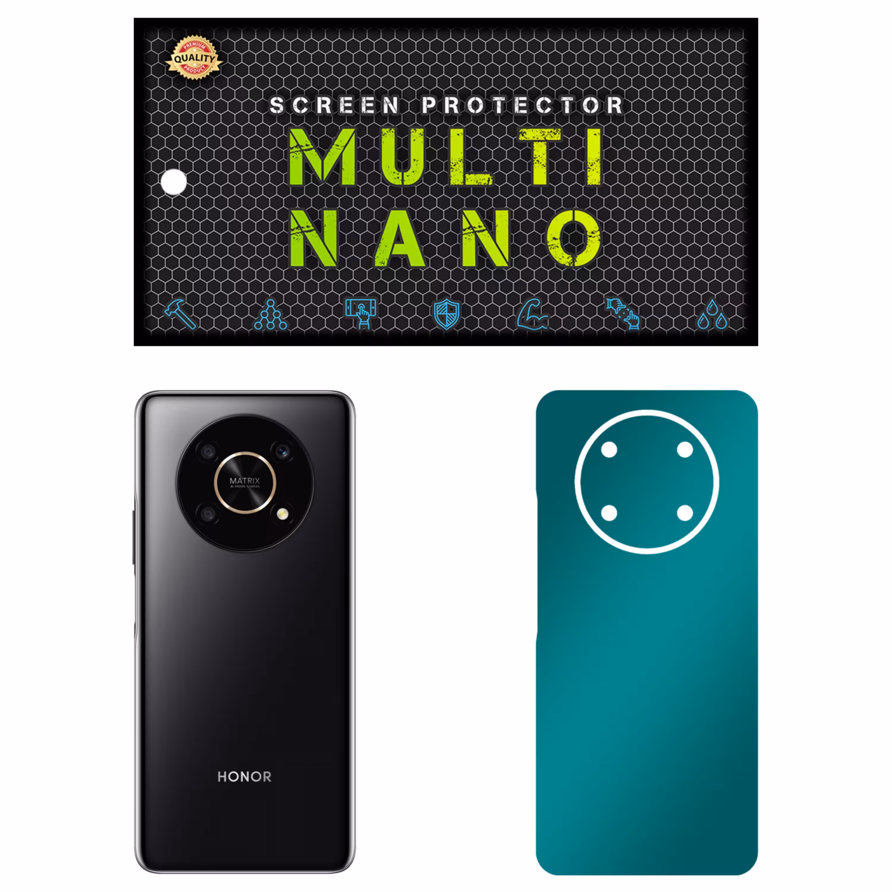 برچسب پوششی MultiNano مدل X-F1M برای پشت موبایل آنر X9 5G رنگ  فیروزه ای