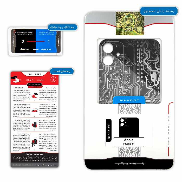 برچسب پوششی ماهوت مدل Black Printed Circuit Board مناسب برای گوشی موبایل اپل iPhone 11