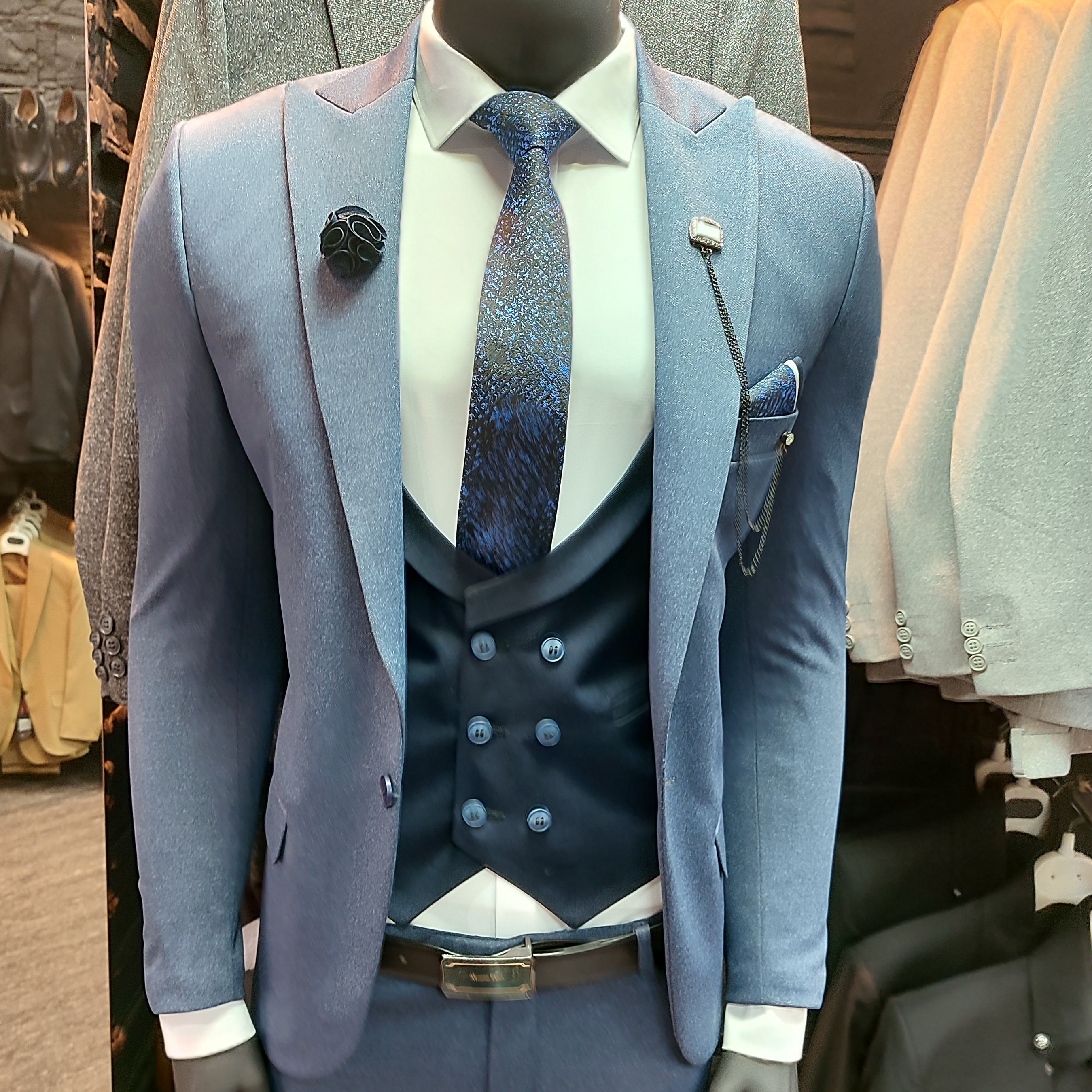 کت و شلوار و جلیقه سوپر کش رنگ آبی با ارسال رایگان 