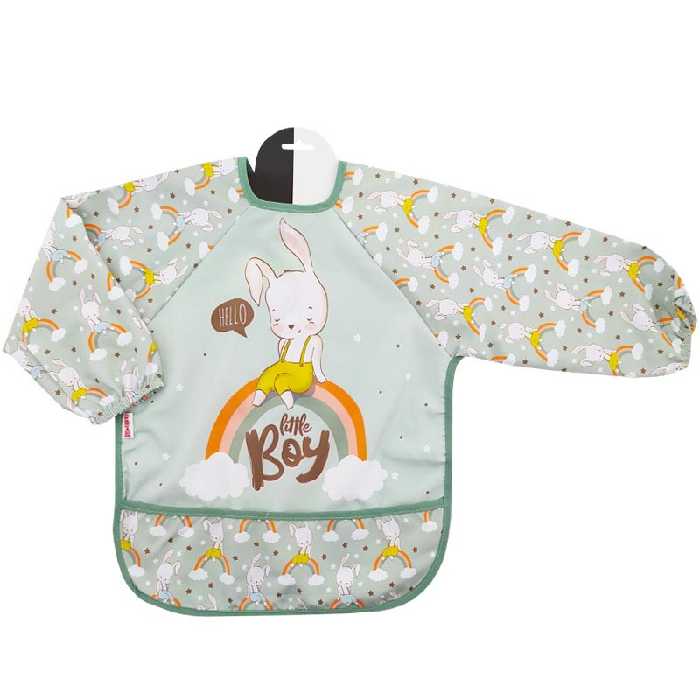 پیش بند لباسی آستین دار طرح خرگوش و رنگین كمان Bebechi