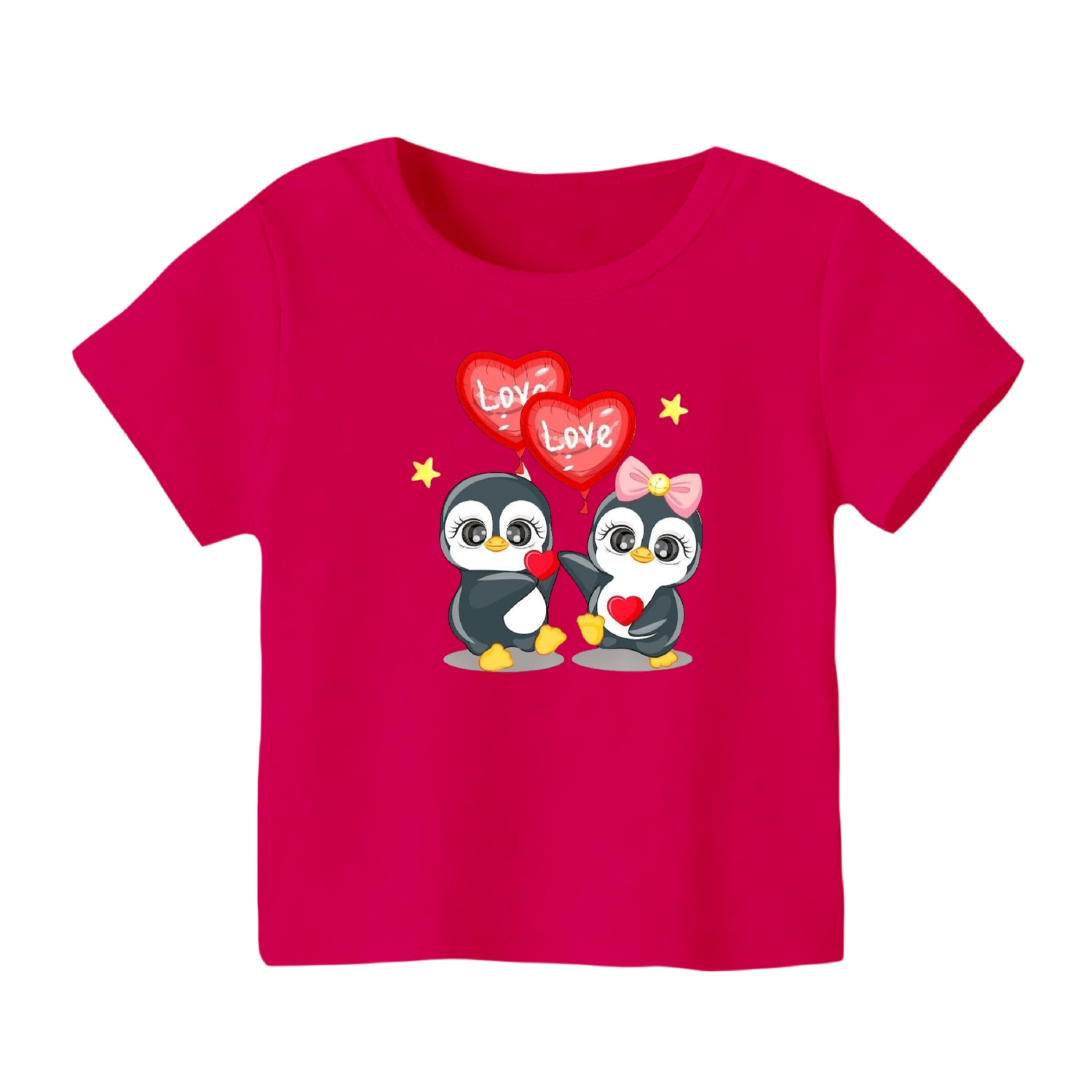 تی شرت آستین کوتاه بچگانه مدل پنگوئن کد 17 رنگ سرخابی