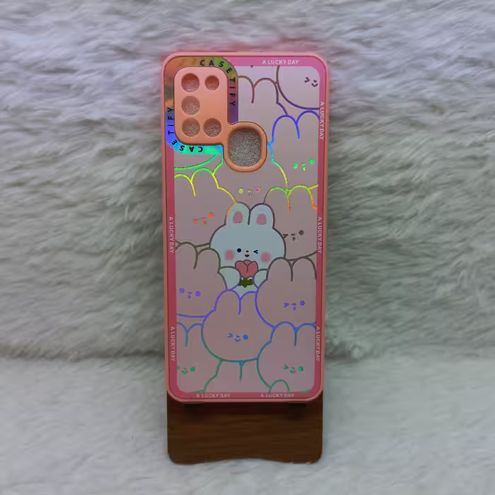 گارد (قاب) دخترونه A21s مدل هولوگرامی طرح خرگوش صورتی مناسب گوشی Samsung A21s