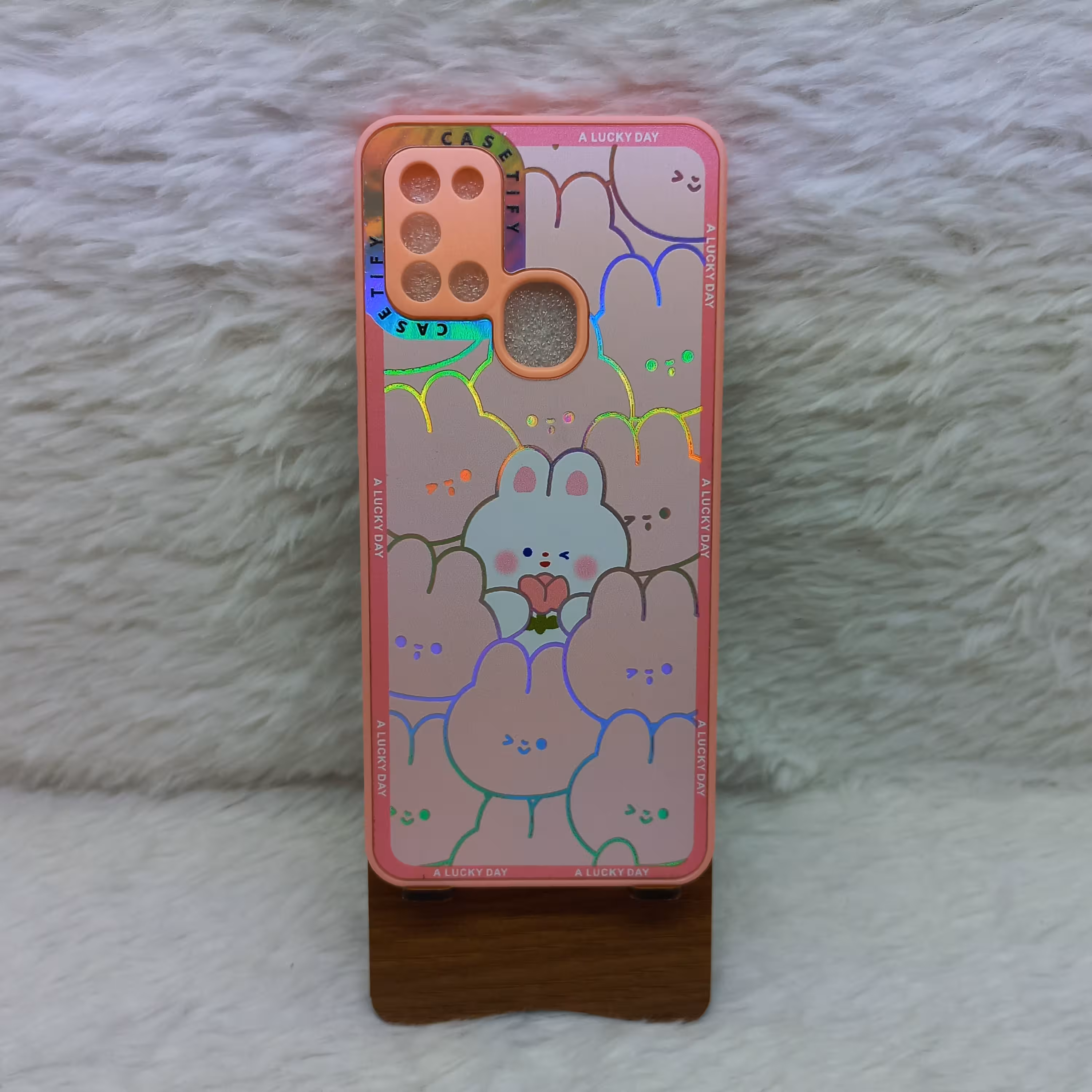 گارد (قاب) دخترونه A21s مدل هولوگرامی طرح خرگوش صورتی مناسب گوشی Samsung A21s