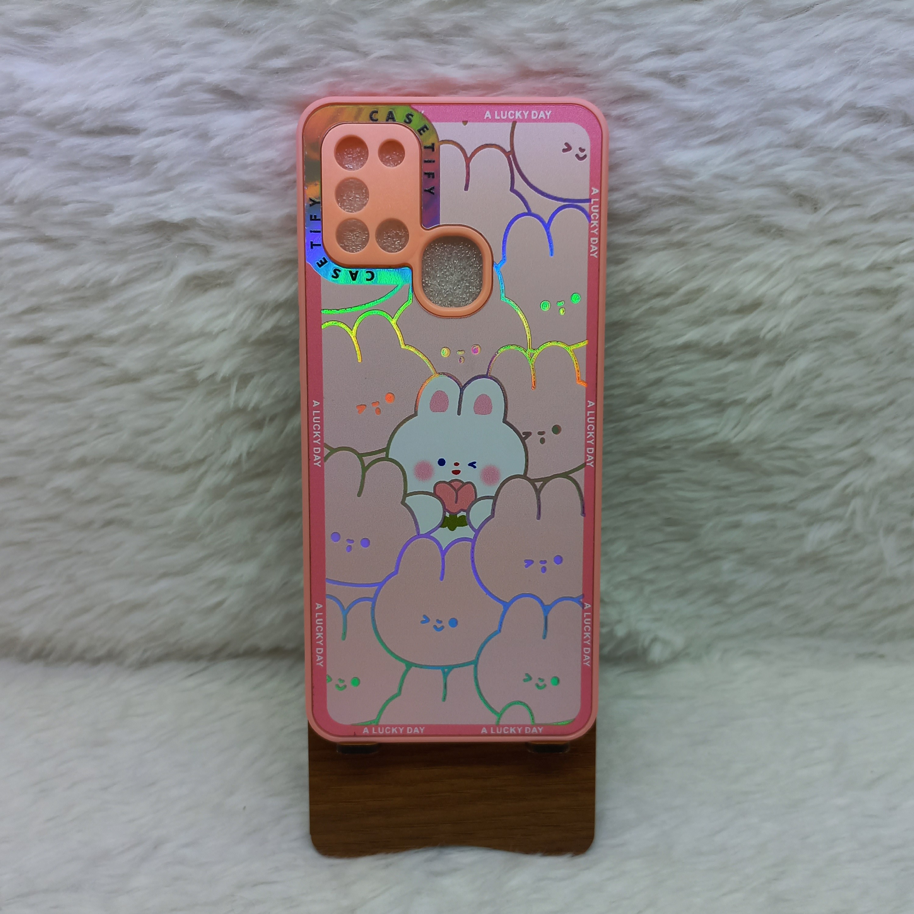 گارد (قاب) دخترونه A21s مدل هولوگرامی طرح خرگوش صورتی مناسب گوشی Samsung A21s