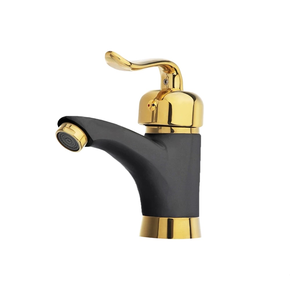 شیر روشویی مشکی طلایی مدل قاصدک