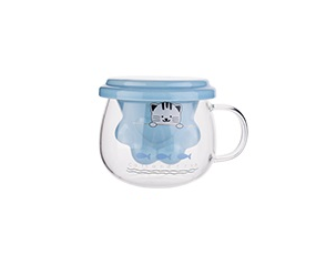 ماگ شیشه ای دمنوش طرح پنجه گربه آبی