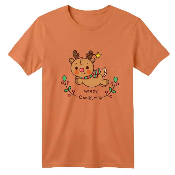 تی شرت آستین کوتاه بچگانه مدل گوزن کریسمس کد 10 رنگ گلبهی