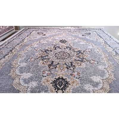 فرش ماشینی زمرد مشهد مدل خورشید زمینه دودی