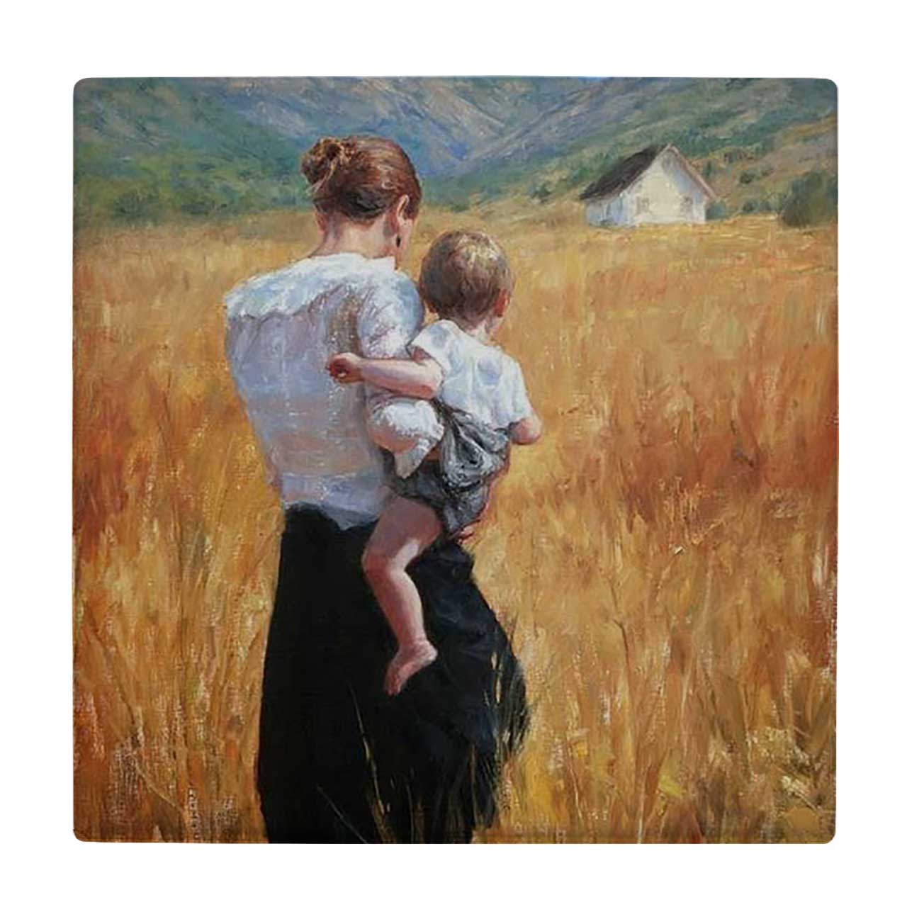  کاشی کارنیلا طرح نقاشی مادر و کودک در گندمزار کد wkk989