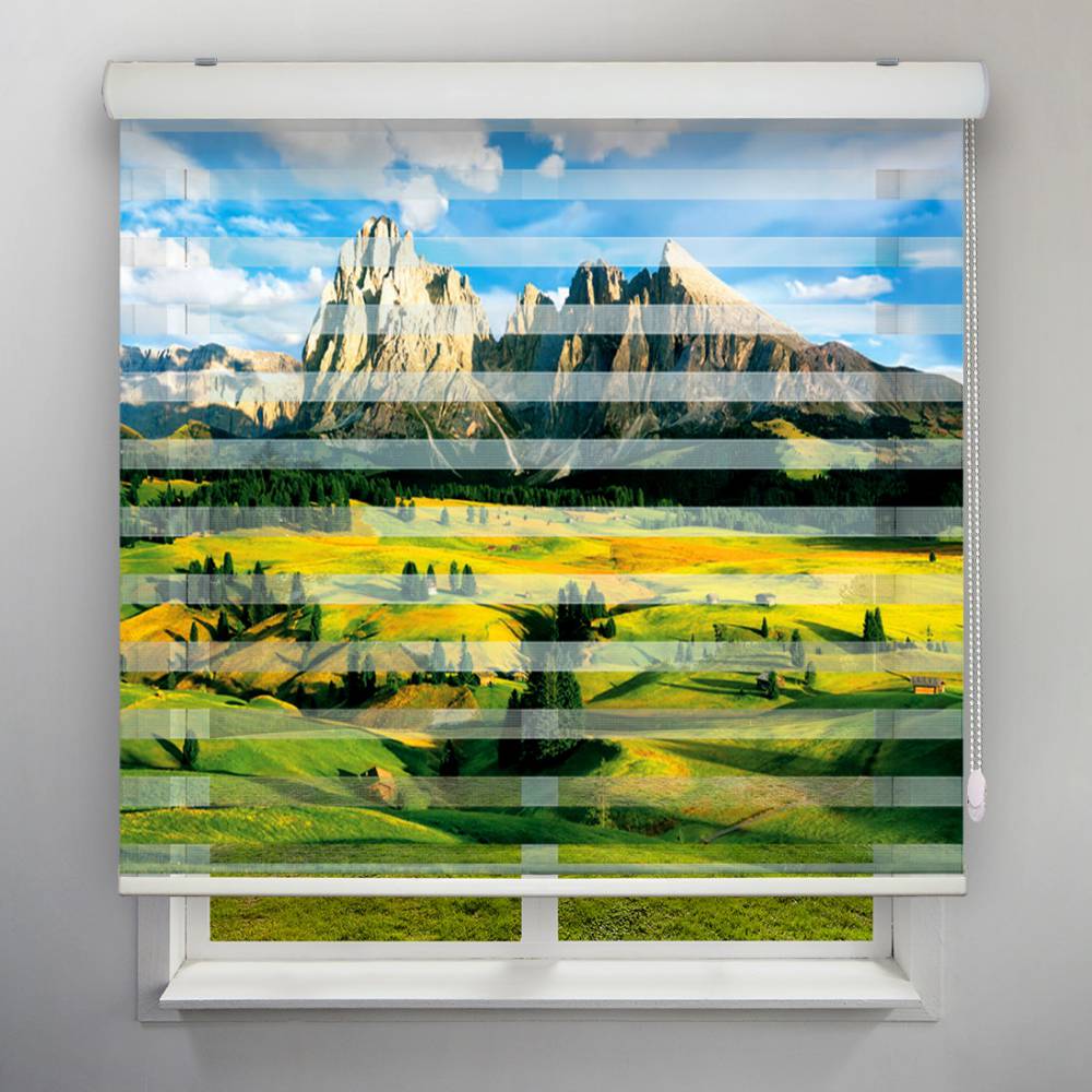 پرده زبرا طرح طبیعت کوه و دشت سرسبز کد NAT-11 سایز 160X180 سانتی متر