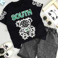 تیشرت شلوارک لی کاغذی رنگ زغالی