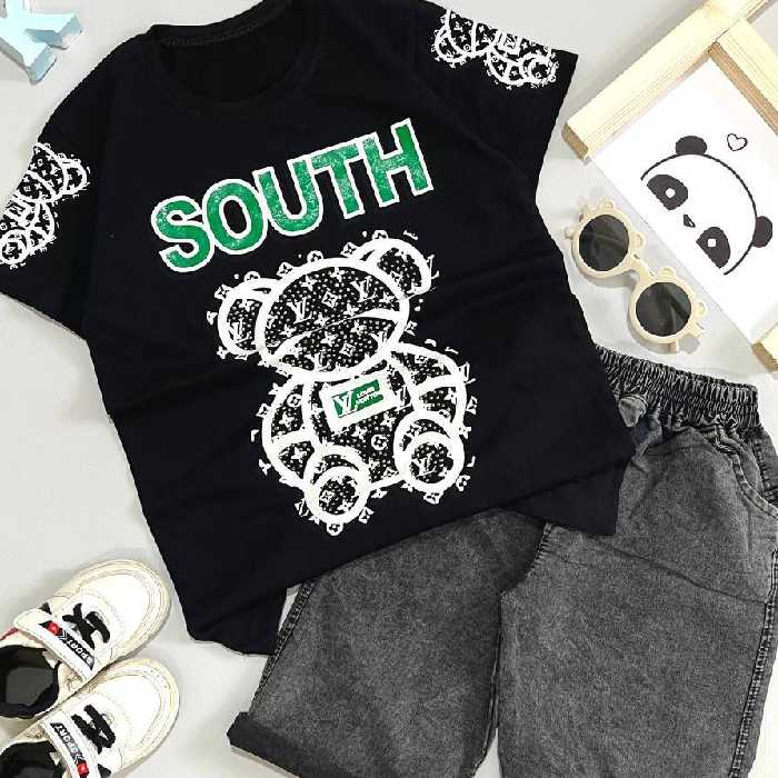 تیشرت شلوارک لی کاغذی رنگ زغالی