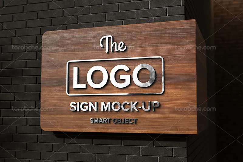 موکاپ لوگو سه بعدی فلزی دیواری | گرافیک با طعم تربچه