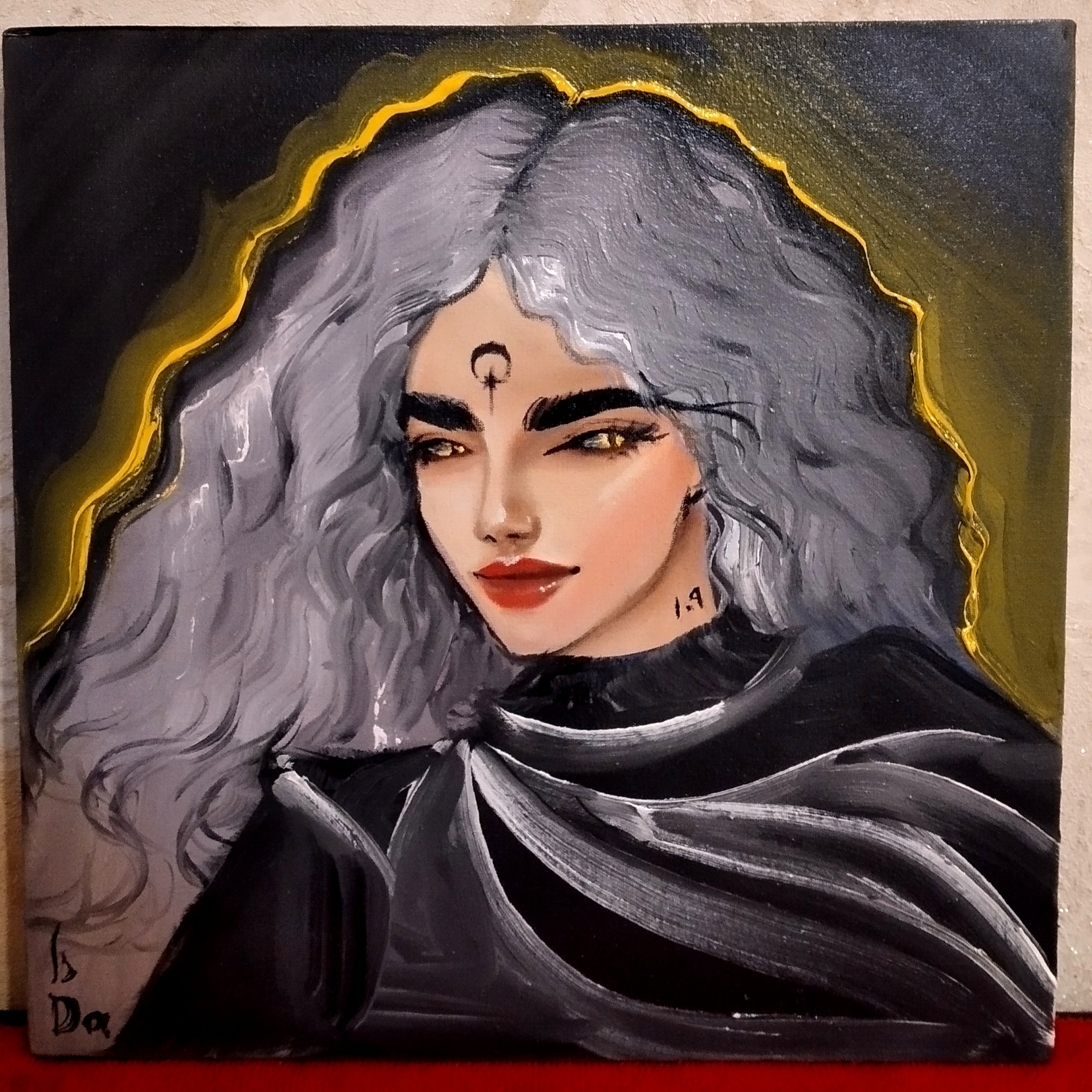 نقاشی رنگ روغن فانتزی دختر  روی بوم مربع 30 cm