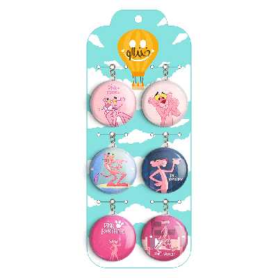 جاکلیدی خندالو طرح پلنگ صورتی کد 34A مجموعه 6 عددی