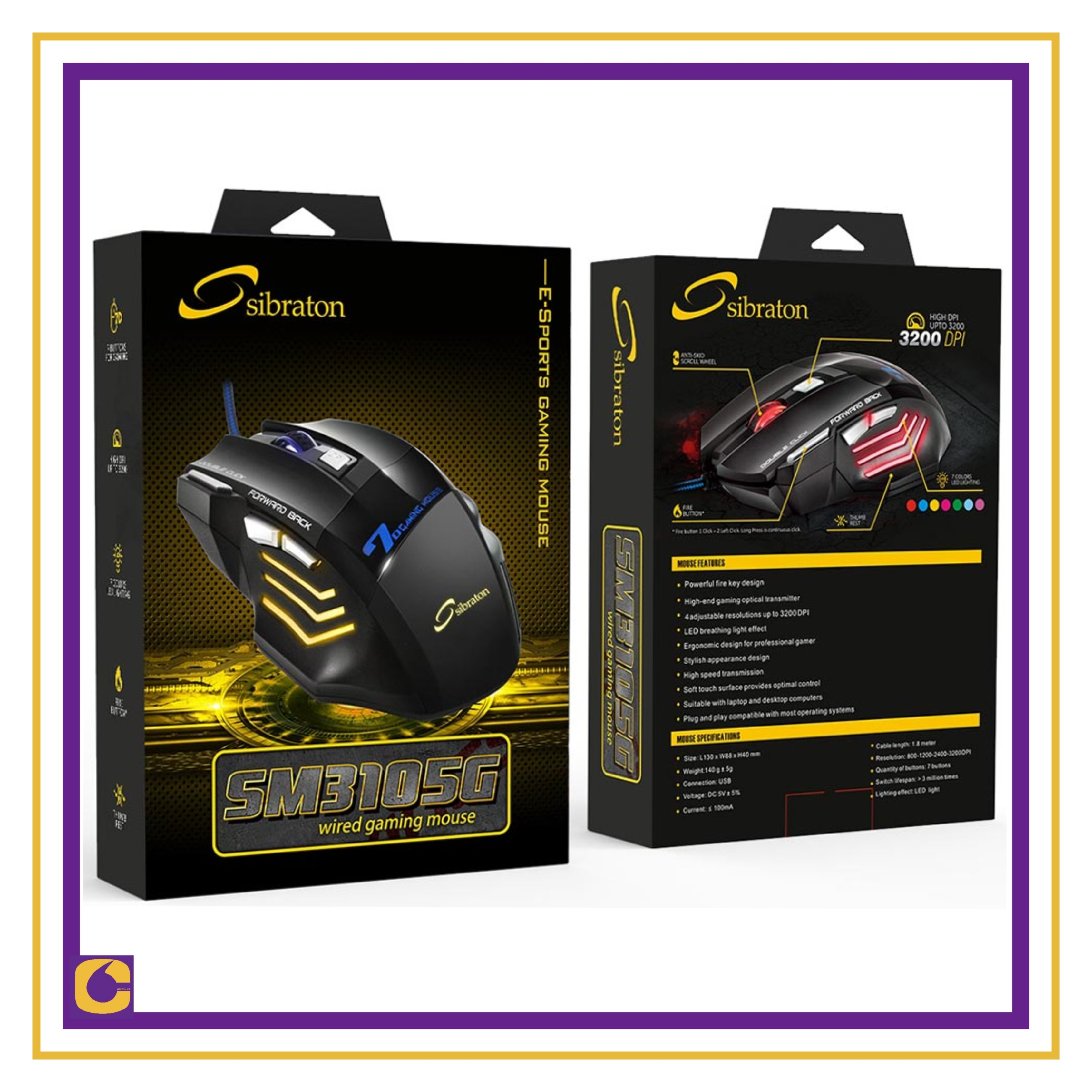 موس گیمینگ سیبراتون  SIBRATON  مدل SM3105G ، دارای قابلیت RGB