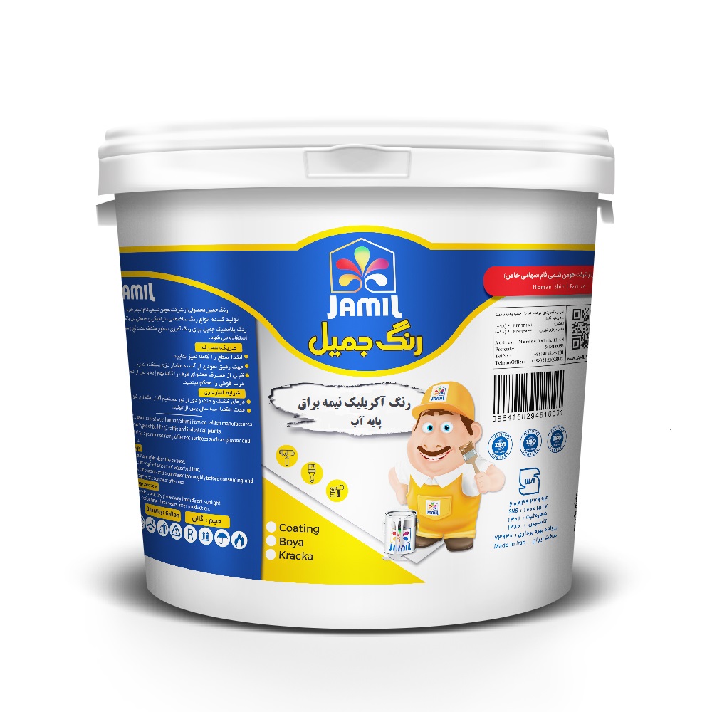 رنگ اکریلیک نیمه براق پایه آب سفید جمیل مدل ساختمانی کد 3859016 حجم 4 لیتر