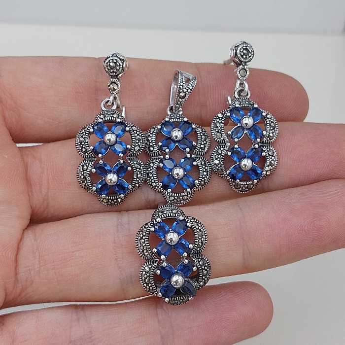 نیمست نقره زنانه سیاه قلم طرح یاقوت کبود عیار نقره 925 