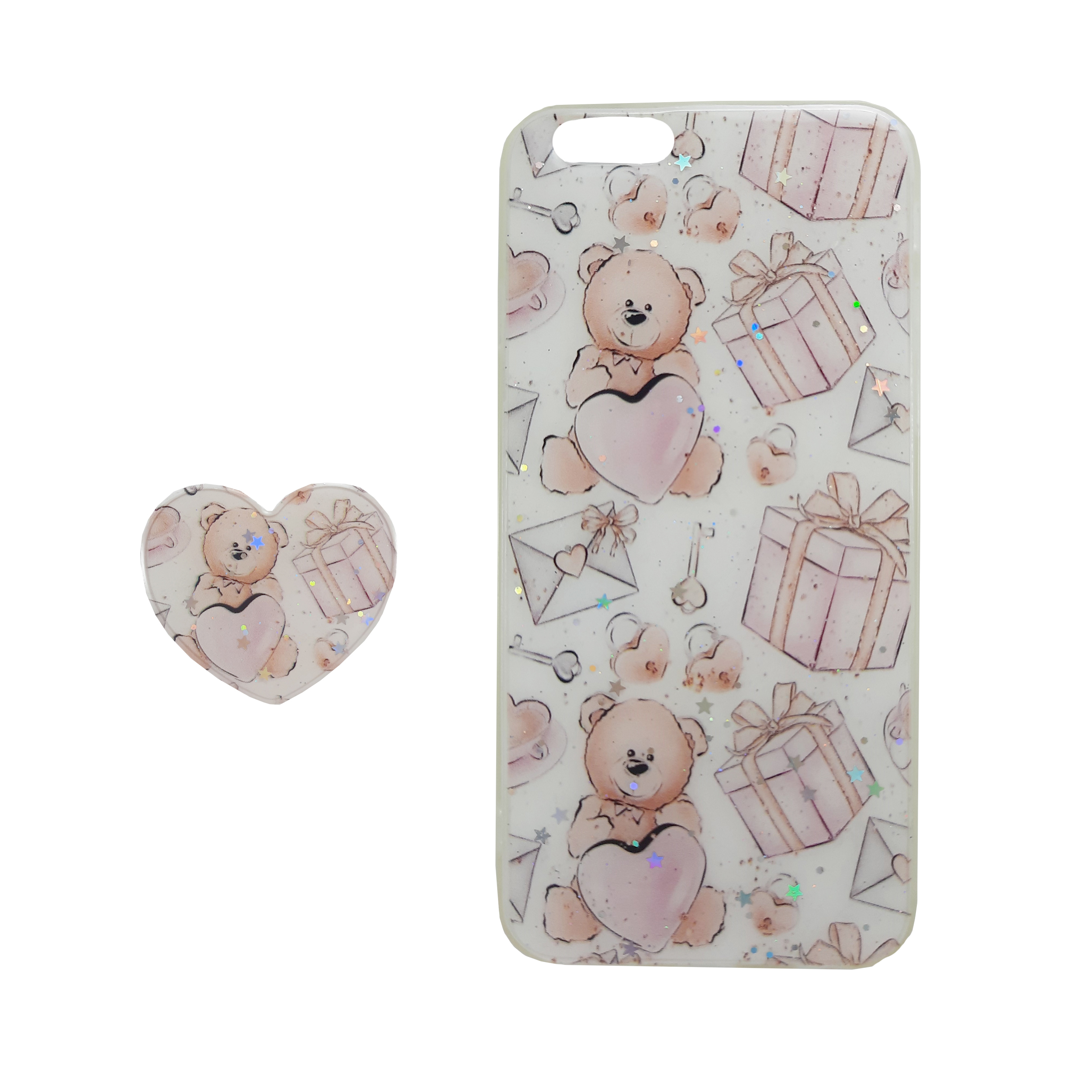 کاور مدل خرسی مناسب برای گوشی موبایل اپل iphone 6 به همراه پاپ سوکت