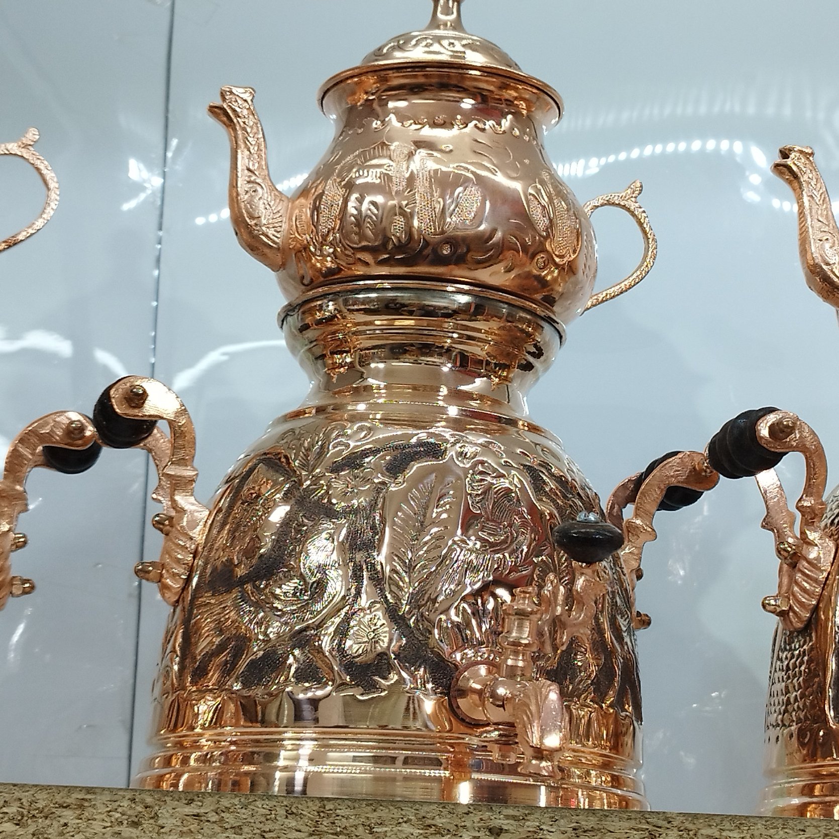 قوری و کتری مسی طرحدار لاکچری 