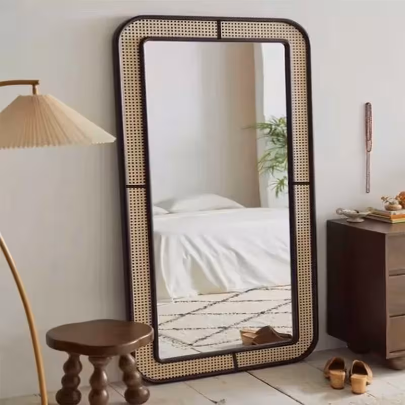 آینه قدی چوبی الف طرح نوستالژی حصیری 90-W-180