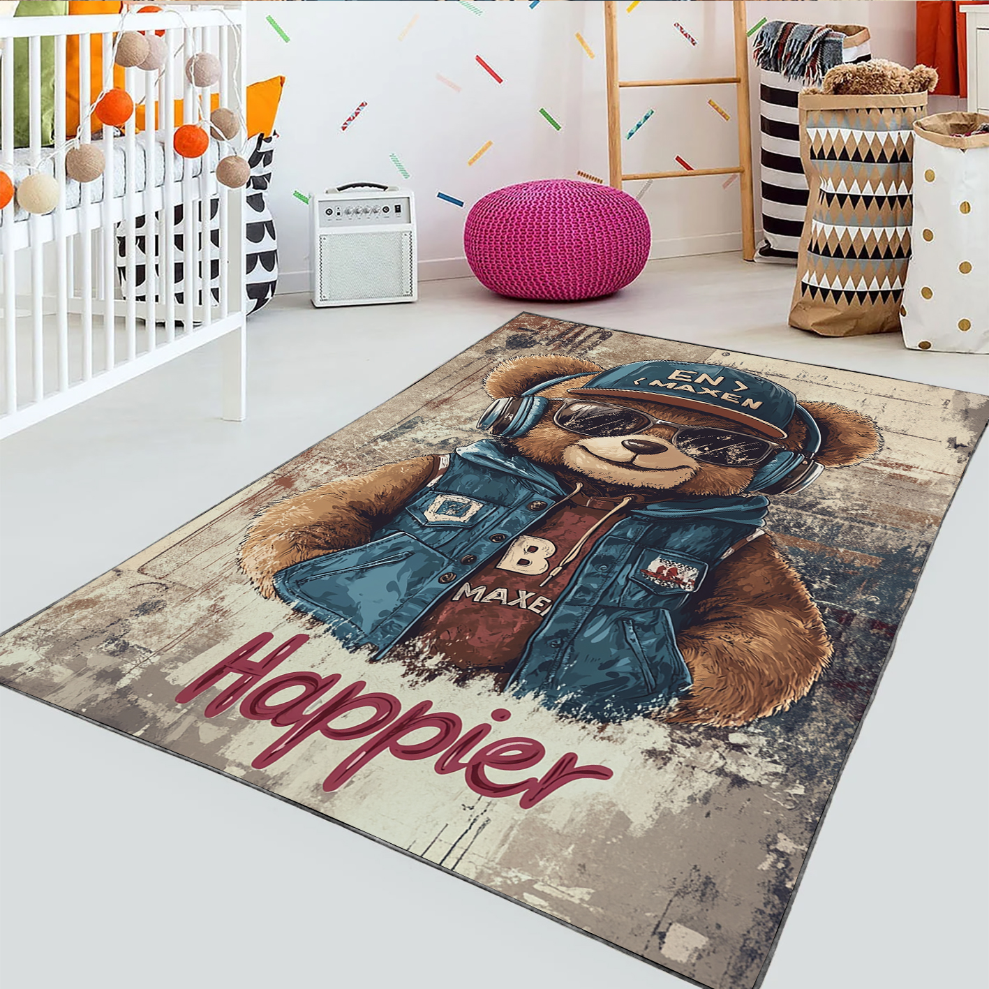 فرشینه تدی با کلاه کپ و عینک آفتابی و عنوان شادتر HQ-3217