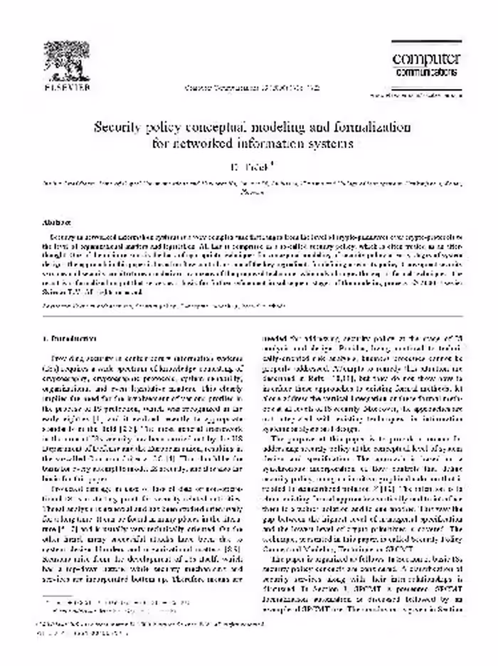 خرید و دانلود نسخه کامل کتاب Computer Communications 23 1716-1723 Security policy conceptual modeling and formalization for networked information systems
