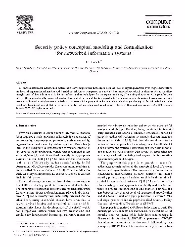 خرید و دانلود نسخه کامل کتاب Computer Communications 23 1716-1723 Security policy conceptual modeling and formalization for networked information systems
