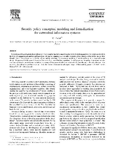 خرید و دانلود نسخه کامل کتاب Computer Communications 23 1716-1723 Security policy conceptual modeling and formalization for networked information systems
